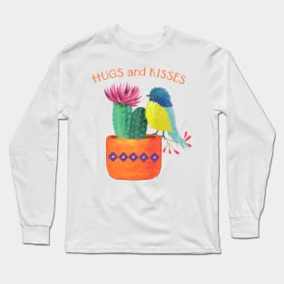 Cactus, bird, hugs and kisses Long Sleeve T-Shirt